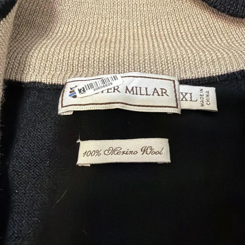 Peter Millar Merino Wool 1/4 Zip Vest Black Mock Neck Mens Size XL Sweater Vest